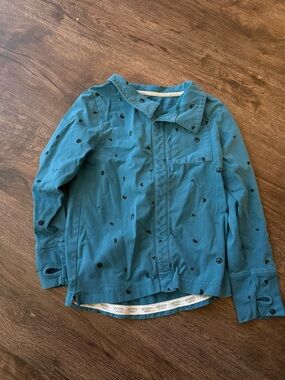 Kids Teal Long Sleeve Printed Shirt Jacket